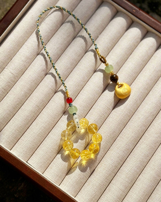 金色财富黄水晶汽车吊饰
